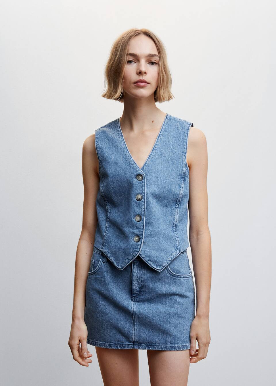 Denim vest with seams -  Women | Mango USA | MANGO (US)