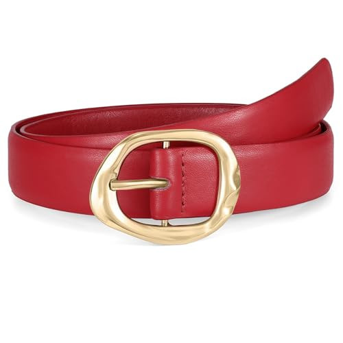 WHIPPY Leather Belt for Women Casual Waist Belt with Gold Buckle Fashion Ladies Belt for Jeans Pants Dress,Red,XXL | Amazon (US)