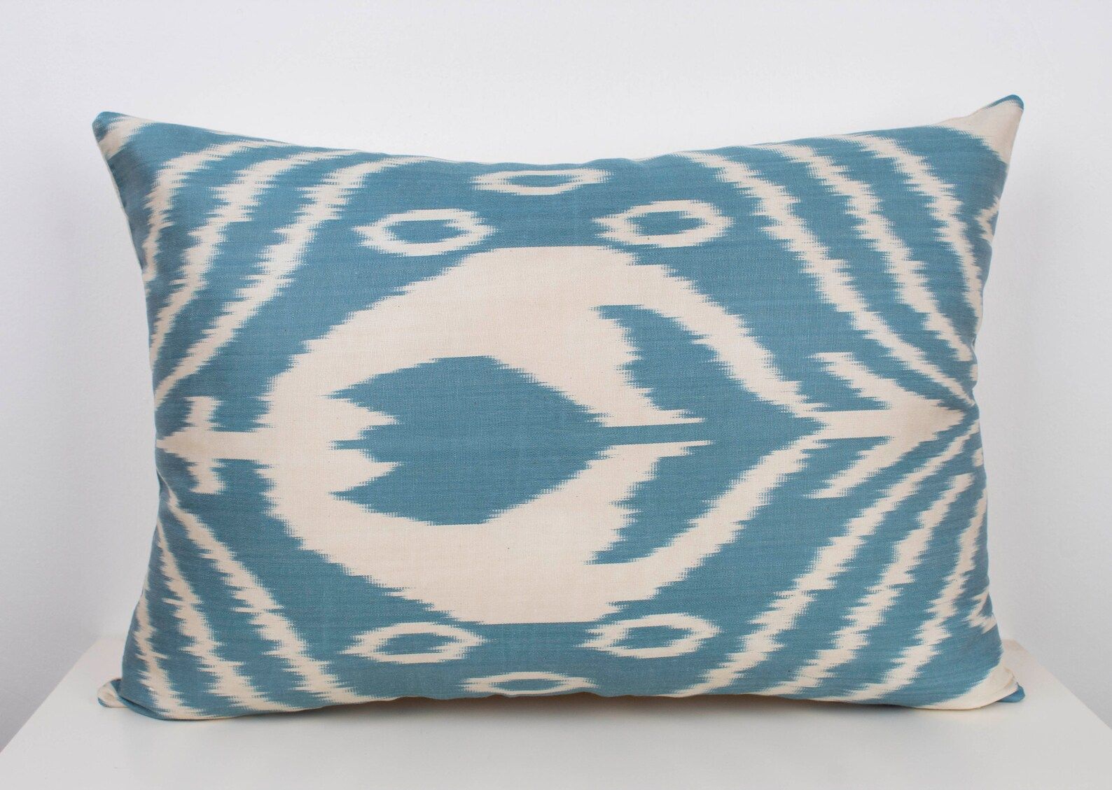 Silk ikat Pillow Cushion Cover Turquoise White  14"x20" (35x50 cm) Electic Decor Ikat Pillow Case... | Etsy (US)