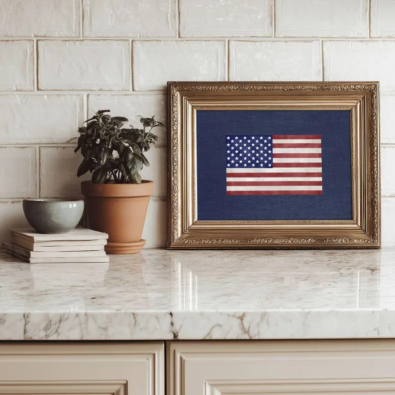 Navy American Flag Print - Preppy 4th of July Art, Nancy Meyers Style Americana Decor | Etsy (Global)