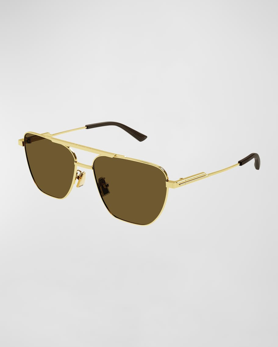 Bottega Veneta Men's Double-Bridge Metal Aviator Sunglasses | Neiman Marcus