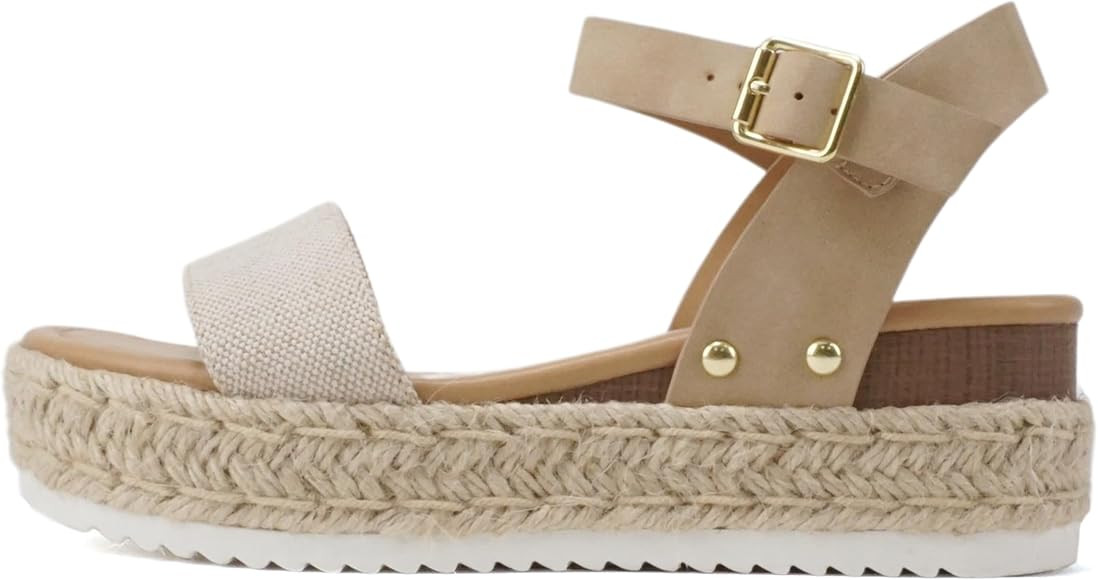 Soda CLIP ~ Women Open Toe Ankle Strap Platform Espadrille Sandal | Amazon (US)