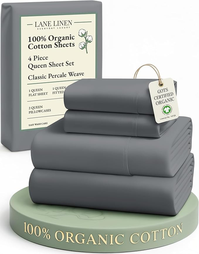 LANE LINEN Sustainably Produced 100% Organic Cotton Queen Size Bed Sheets, Soft & Comfy Naturally... | Amazon (US)