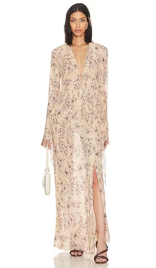 Floria Maxi Dress in Florence Tan Beige Long Sleeve Floral Dress | Floral Maxi Dress | Sheer Dress | Revolve Clothing (Global)