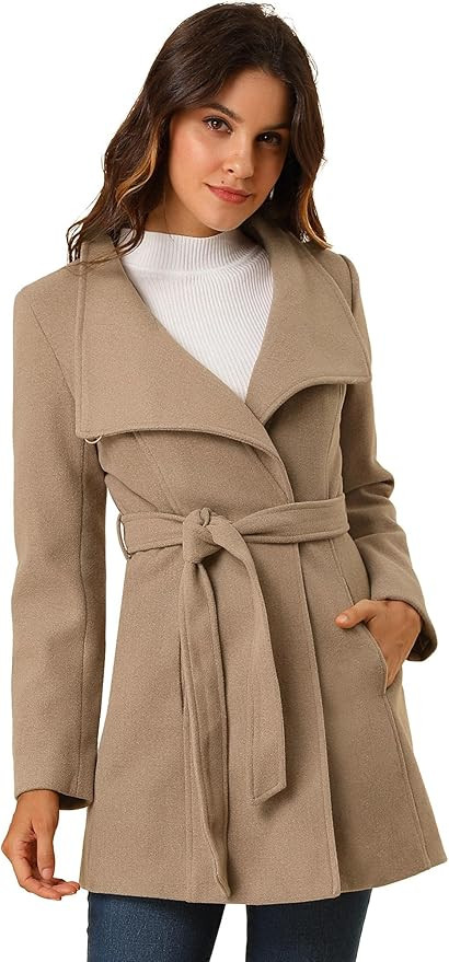 Allegra K Women's Classic Stand Collar Long Sleeve Winter Belted Long Coat | Amazon (US)