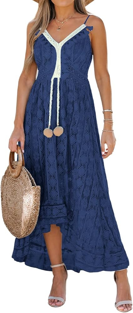 CUPSHE Women's Summer Dresses Sleeveless Lace Casual Tassel Beach Spaghetti Straps Flowy Maxi Sun... | Amazon (US)