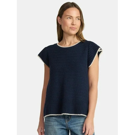 Time and Tru Women s Flutter Sleeve Sweater Lightweight Sizes XS-XXXL | Walmart (US)