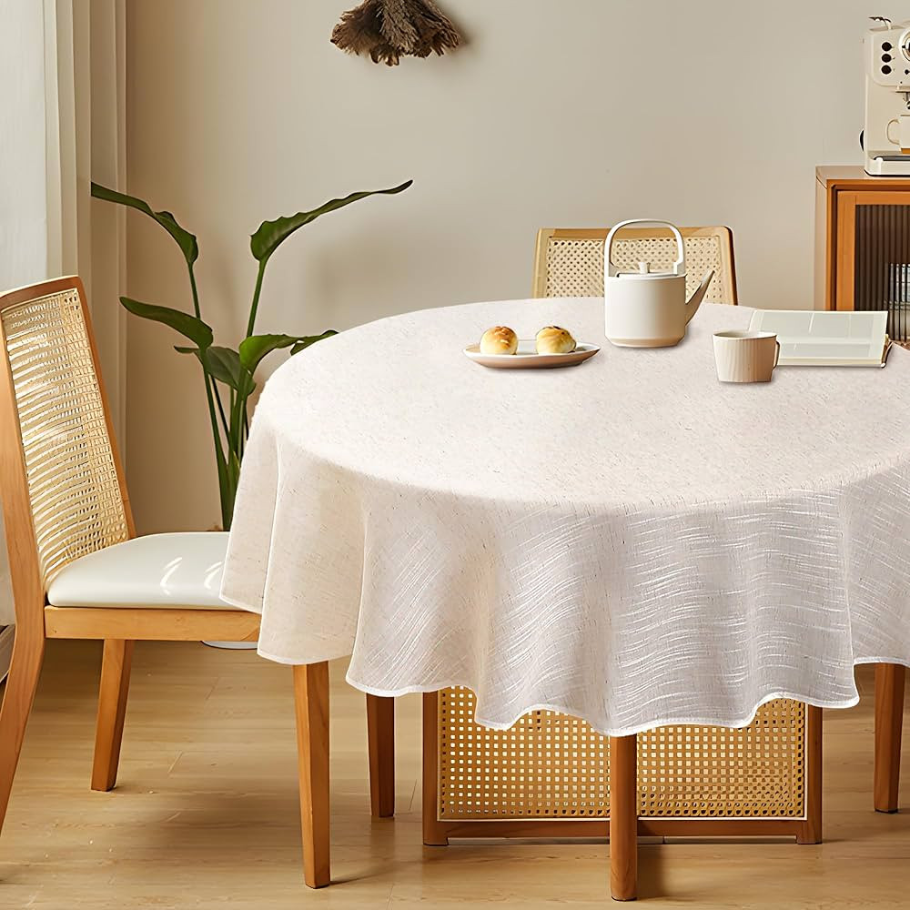 Natural Linen Round Tablecloth, Slubby Textured Fall Lightweight Table Cloth 70 Inch, Water Resis... | Amazon (US)