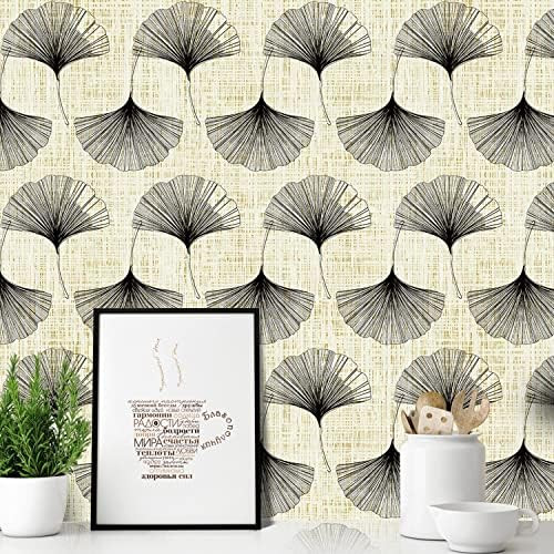 Orainege Black Floral Peel and Stick Wallpaper Ginkgo Leaf Floral Contact Paper 17.7 inch x 118.1... | Amazon (US)