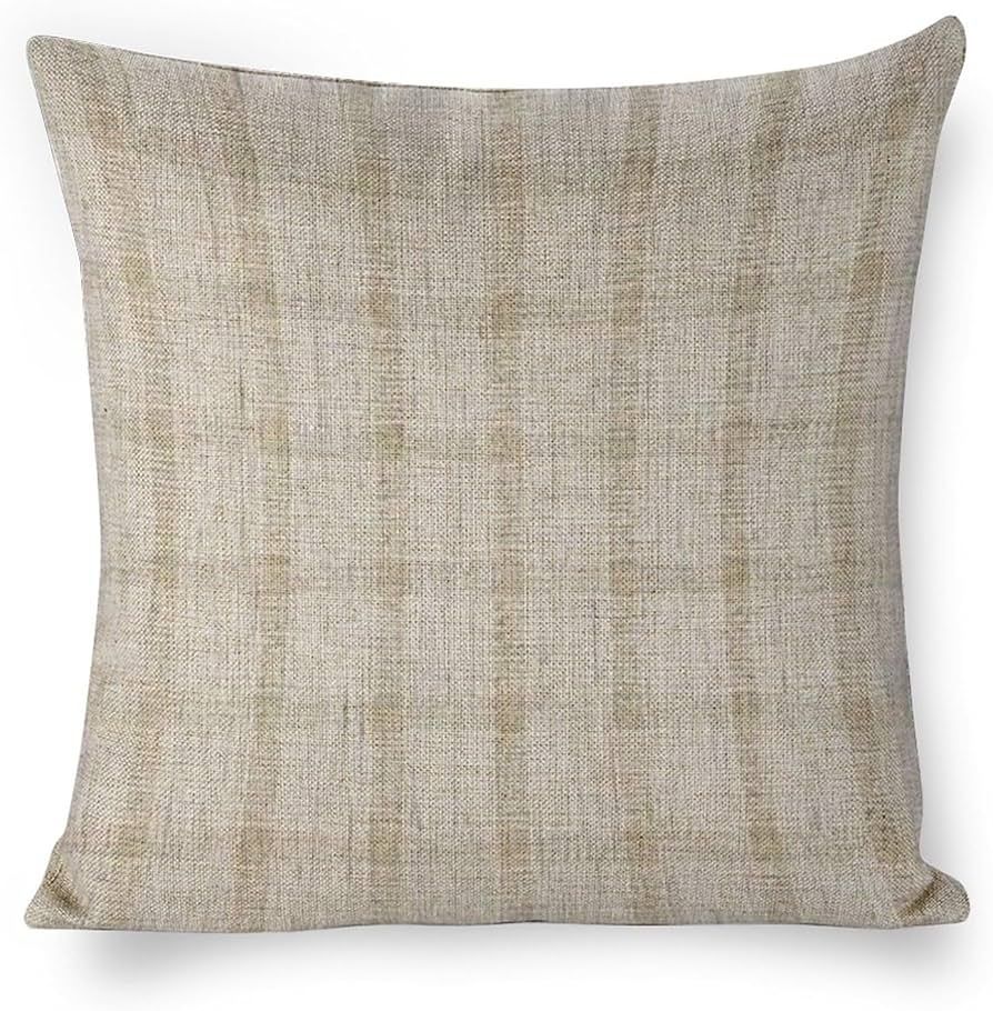 FOSHIN Throw Pillows Covers Tan Woven Plaid Pillow Cover Window Pane Pillow Cover Natural Style L... | Amazon (US)
