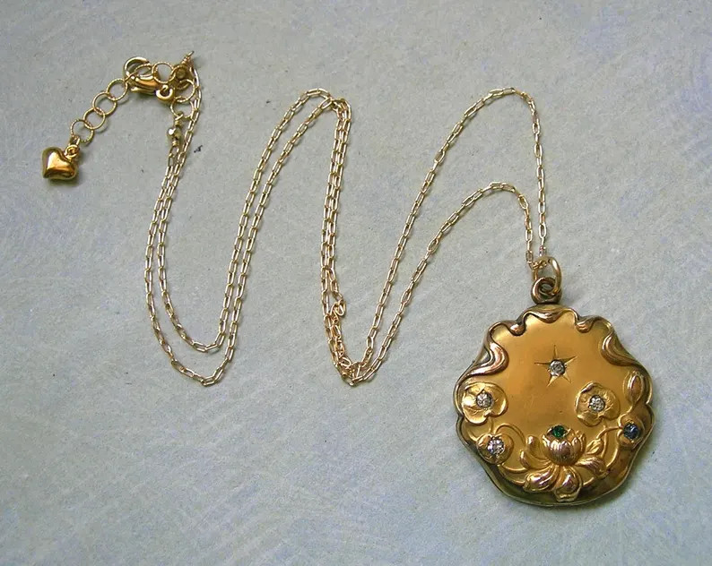 Antique Art Nouveau Locket With Paste Stones, Gold Filled Locket, Locket Pendant, Gift for Her (L... | Etsy (US)