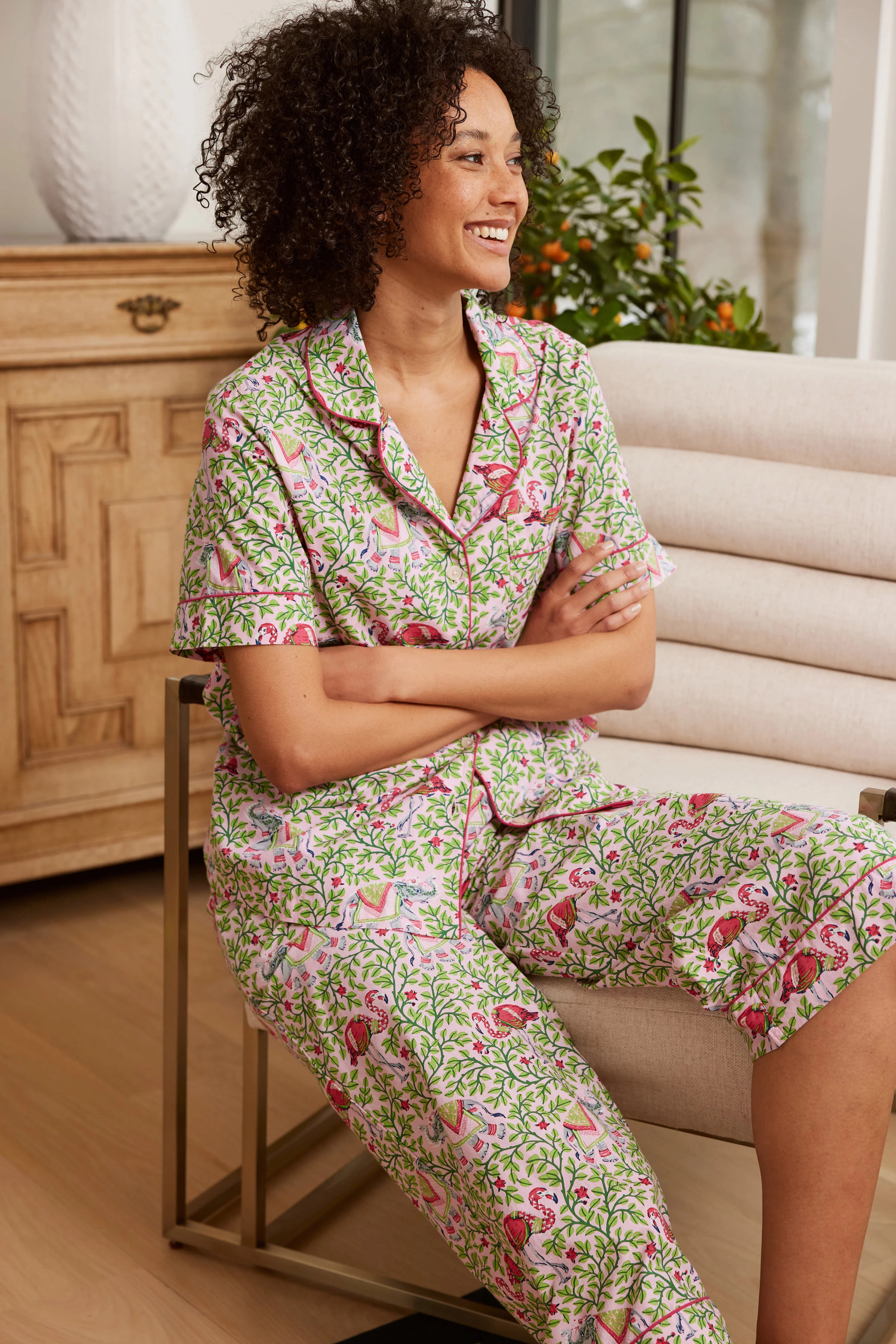 Flamenco - Short Sleeve Top &amp; Cropped Pajama Pants Set - Rose Garden | Printfresh