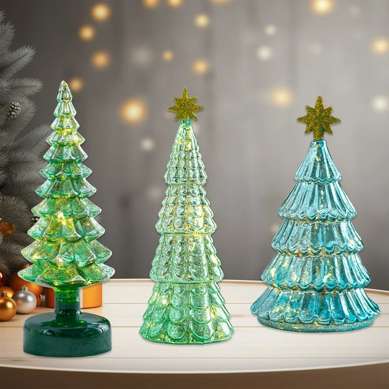 Kabnic Glass Christmas Tree, Battery Operated Lighted Xmas Trees Decorations Tabletop Centerpiece... | Walmart (US)