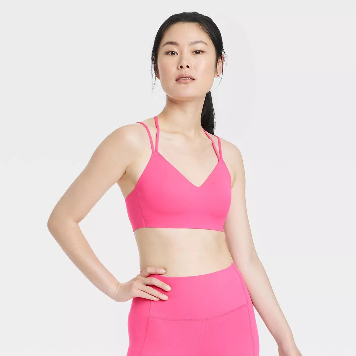 Women's Light Support Dual Strap Molded Sports Bra - All in Motion™ Neon Pink M | Target