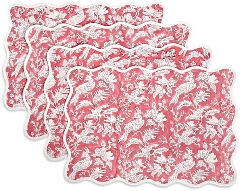 CPC Cotton Placemats Set of 4-Handmade Block Printed Reversible Placemats, Machine Washable, Flow... | Amazon (US)