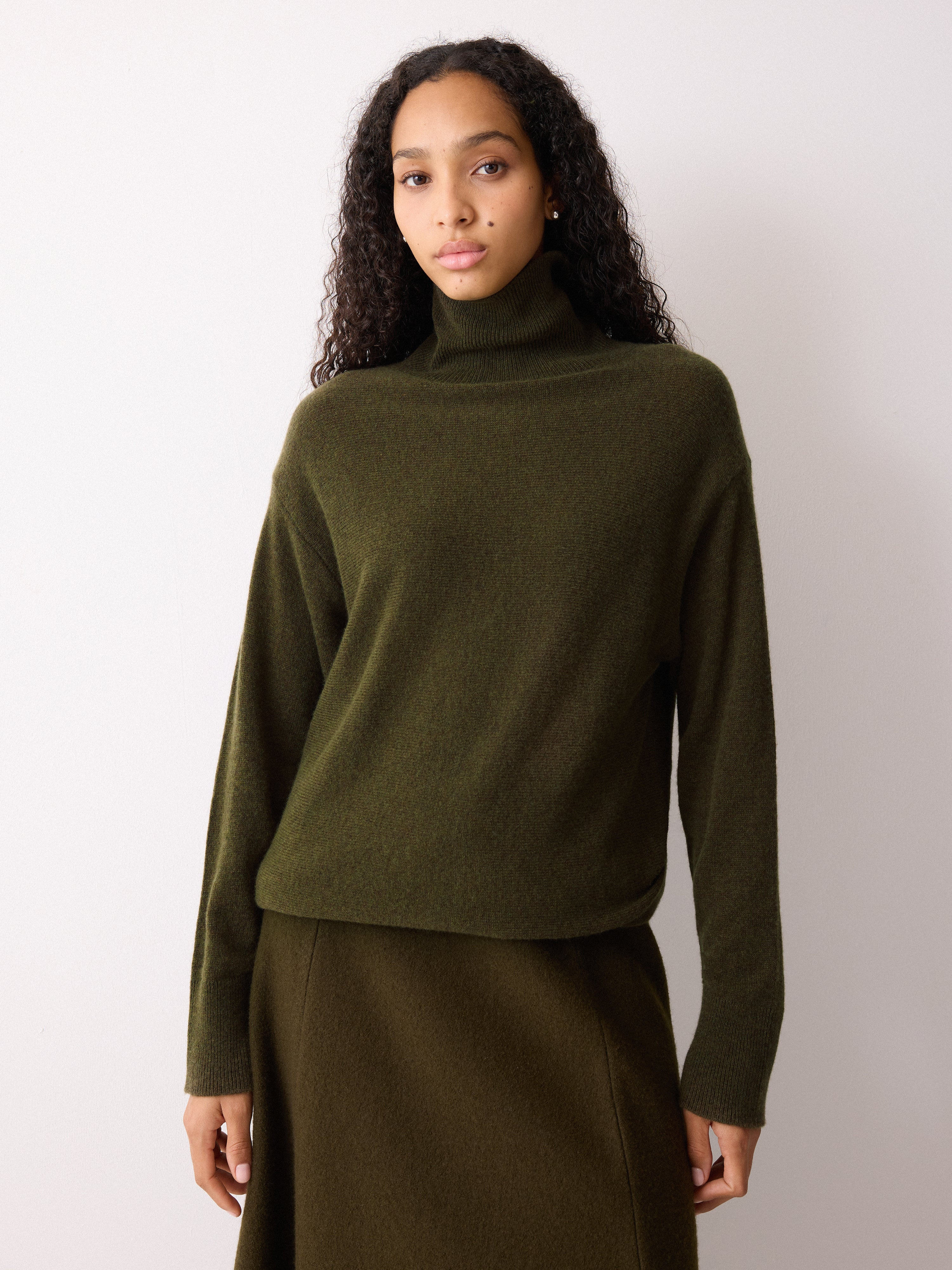 Wool Blend Cocoon Turtle Neck Jumper | Khaki | Jigsaw (UK)