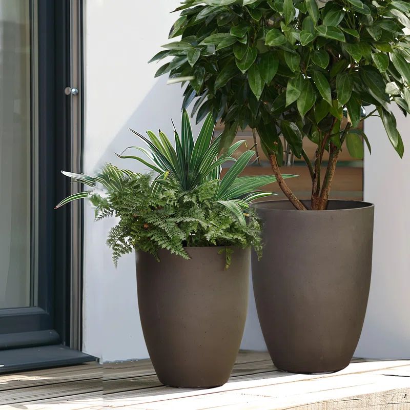 2-Piece Tall Tapered Round Plastic Planters Set, Husky Gray | Wayfair North America