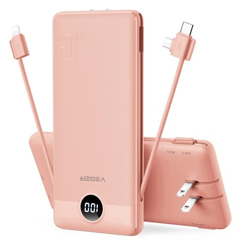 VEGER Portable Charger with Built-in AC Plug and Cables, All in One 10000mAh Ultra Slim Power Ban... | Amazon (US)
