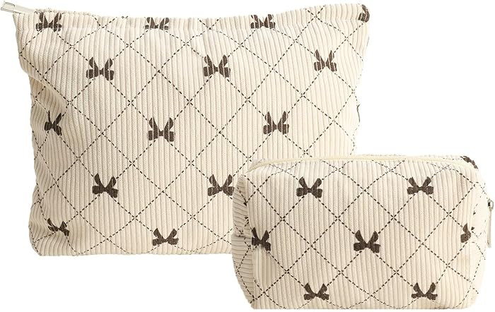 LYDZTION 2PCS Cute Corduroy Makeup Bag Set for Women, Small Travel Toiletry Bag, Coquette Cosmeti... | Amazon (US)