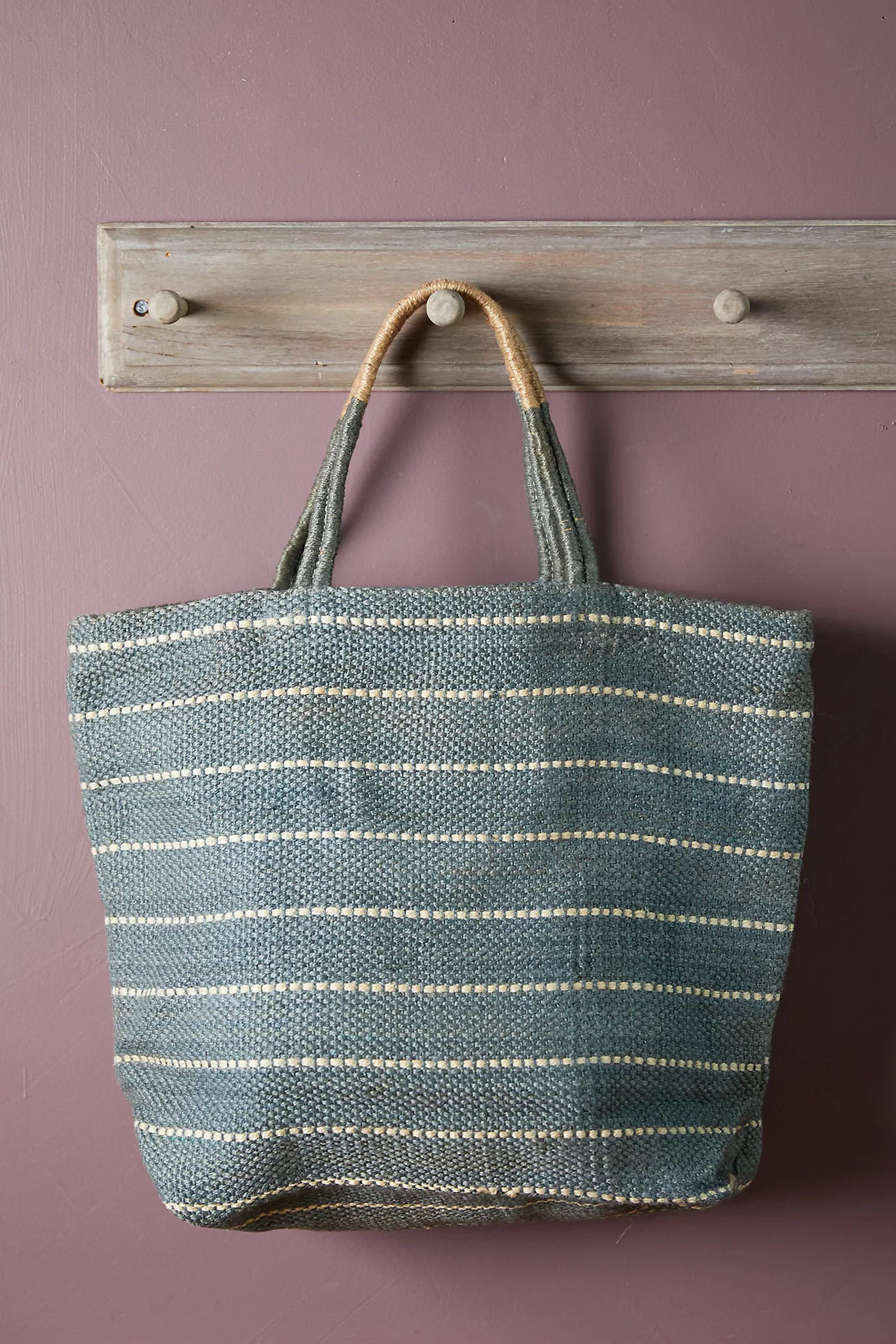 Woven Jute Tote Bag, Sage Stripe | Anthropologie (US)