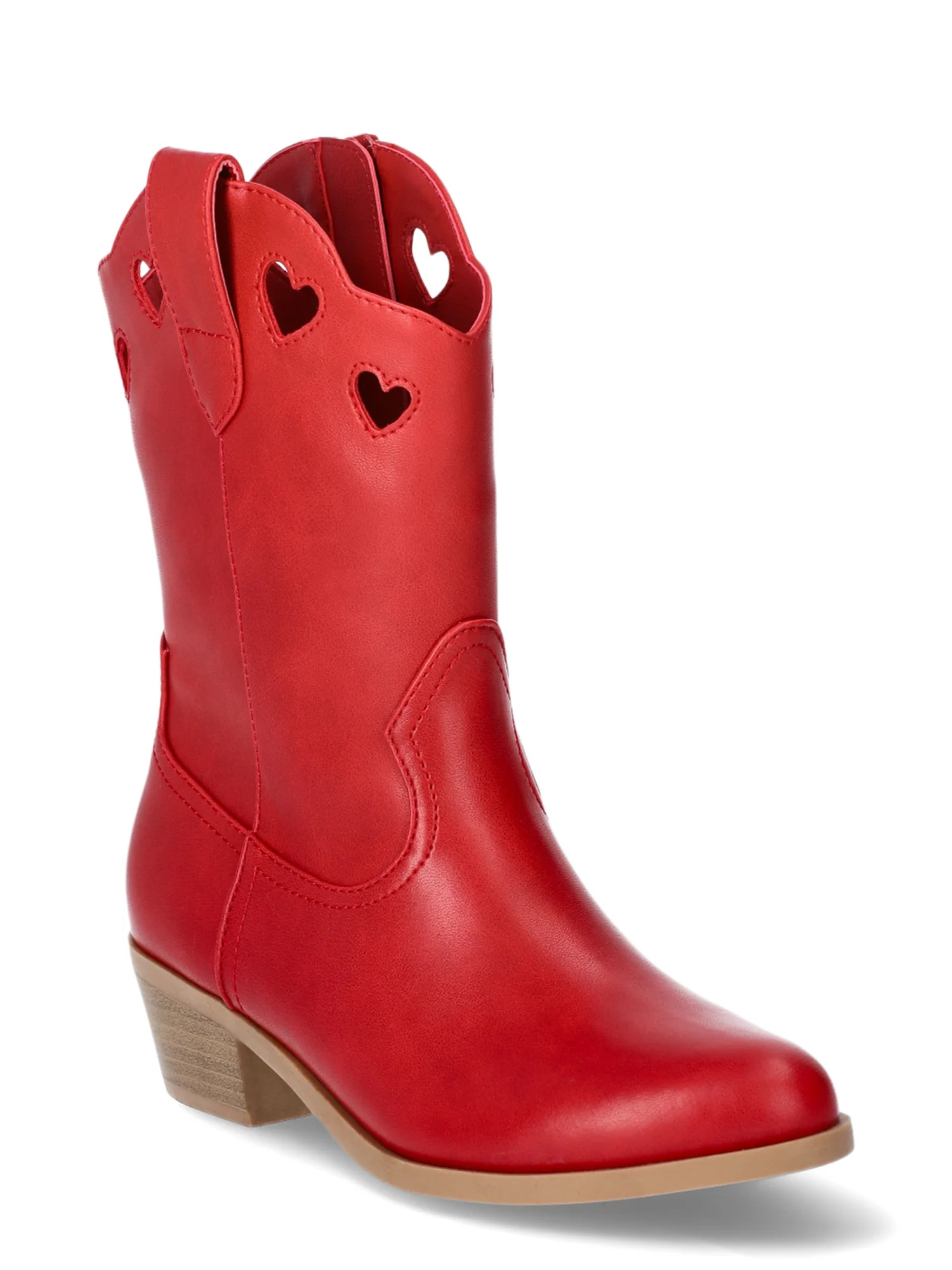 Wonder Nation Girls Faux Leather Fashion Heart Western Boots, Red, Sizes 13-6 | Walmart (US)