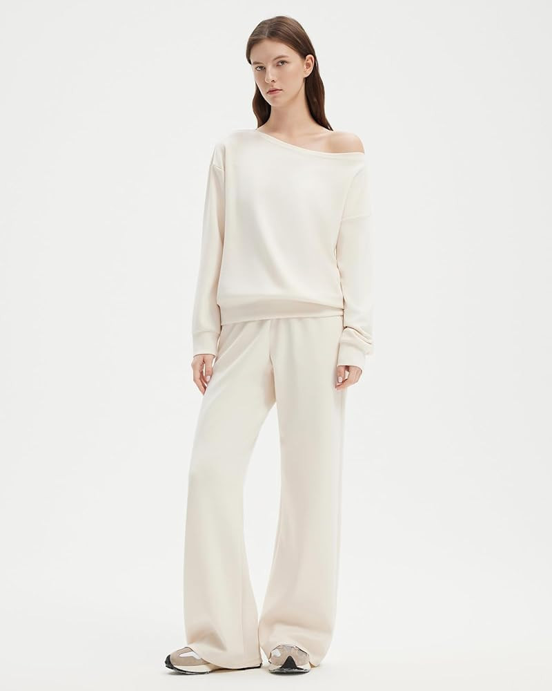 SUUKSESS Women 2 Piece Lounge Matching Set Off Shoulder Sweatshirt Wide Leg Sweatpant | Amazon (US)