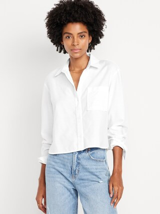 Cropped Button-Down Oxford Shirt | Old Navy (US)