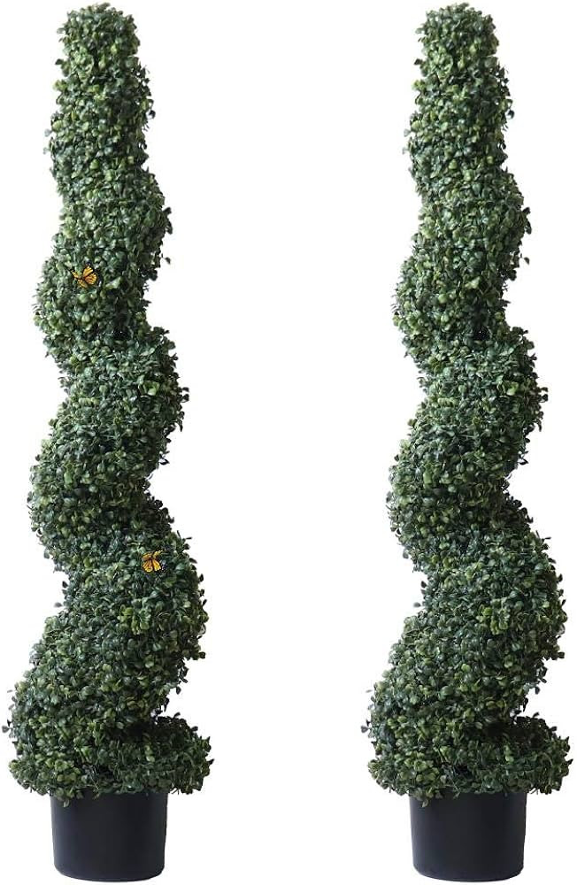 4' Spiral Boxwood Topiary Trees Artificial Outdoor in Plastic Pot Front Porch Plants Set of 2 | Amazon (US)