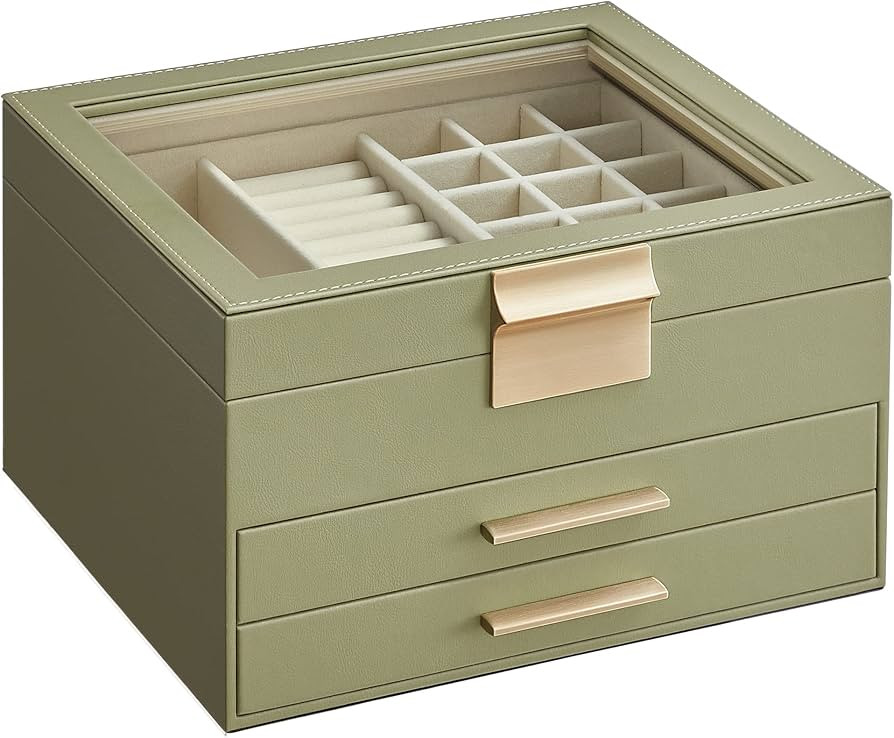 SONGMICS Jewelry Box with Glass Lid, 3-Layer Jewelry Organizer, 2 Drawers, for Big and Small Jewe... | Amazon (US)