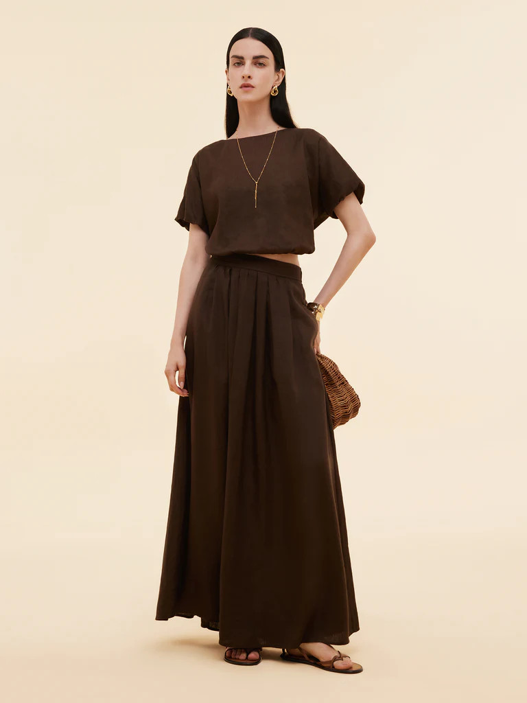 100% Linen Women High-Waisted A-Line Skirt | GOELIA