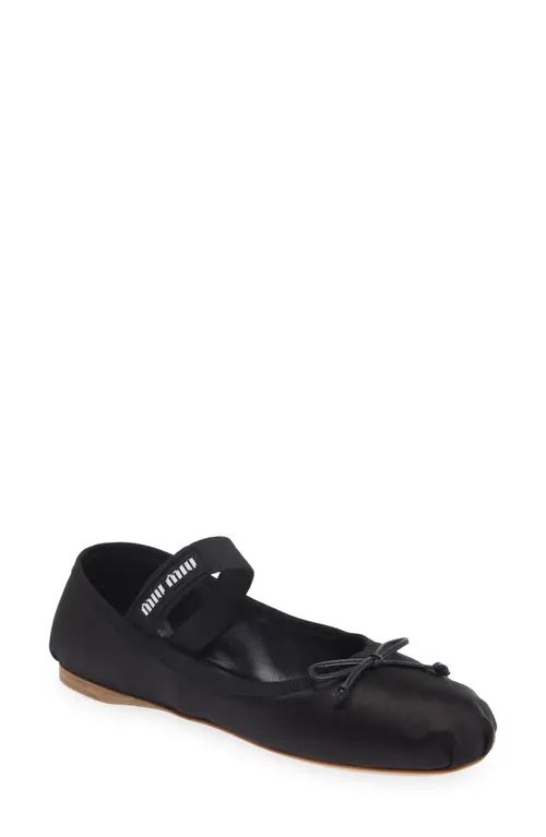 Miu Miu Logo Strap Ballet Flat in Black at Nordstrom, Size 5.5Us | Nordstrom