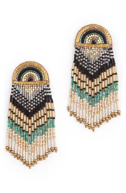 Deepa Gurnani Lisander Beaded Fringe Drop Earrings in Teal at Nordstrom | Nordstrom