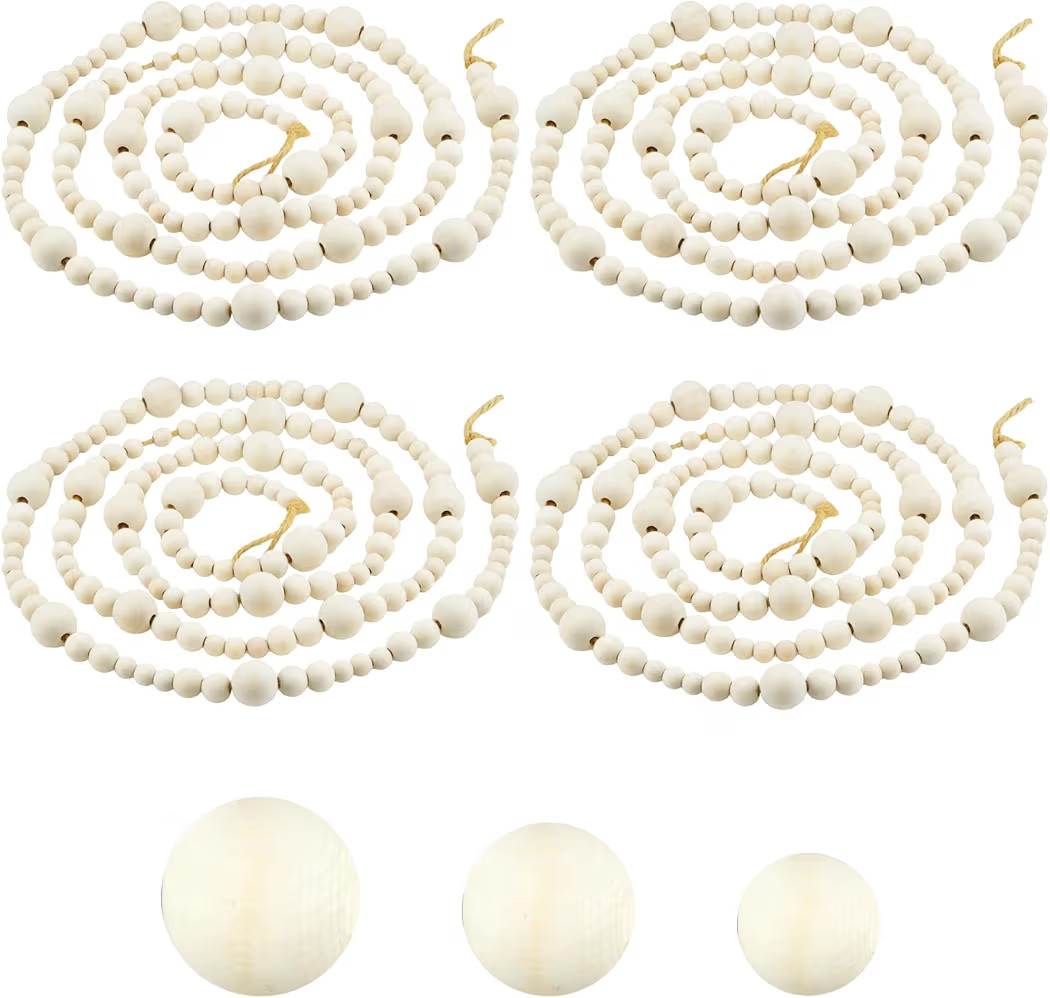4PCS 172in Christmas Wood Bead Garland, Creative Wooden Garland for Valentine's Day Decor, Farmho... | Amazon (US)