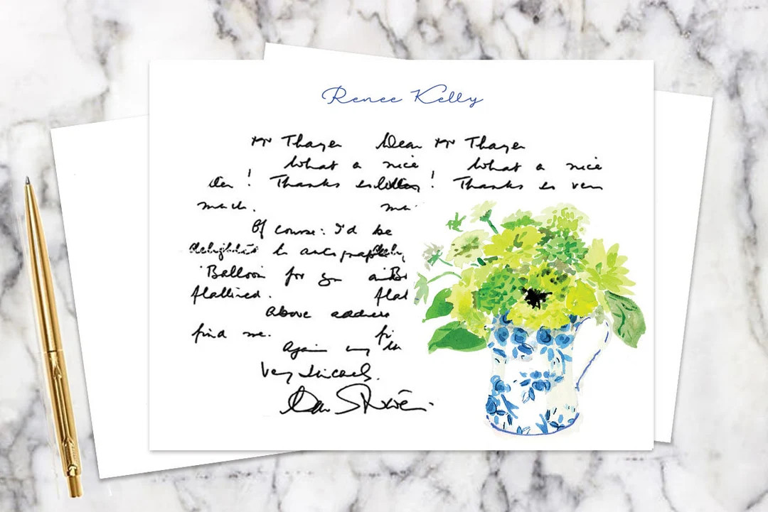 Personalized Stationery: Green Farmhouse Flowers in a Blue and - Etsy | Etsy (US)