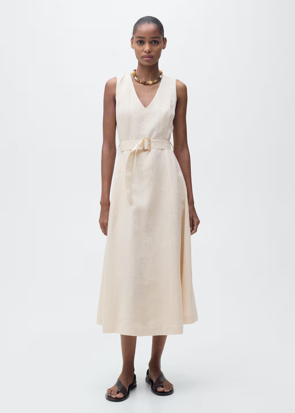 Belt linen dress beige - Women - 6 - MANGO | Mango (US/MX/AU)