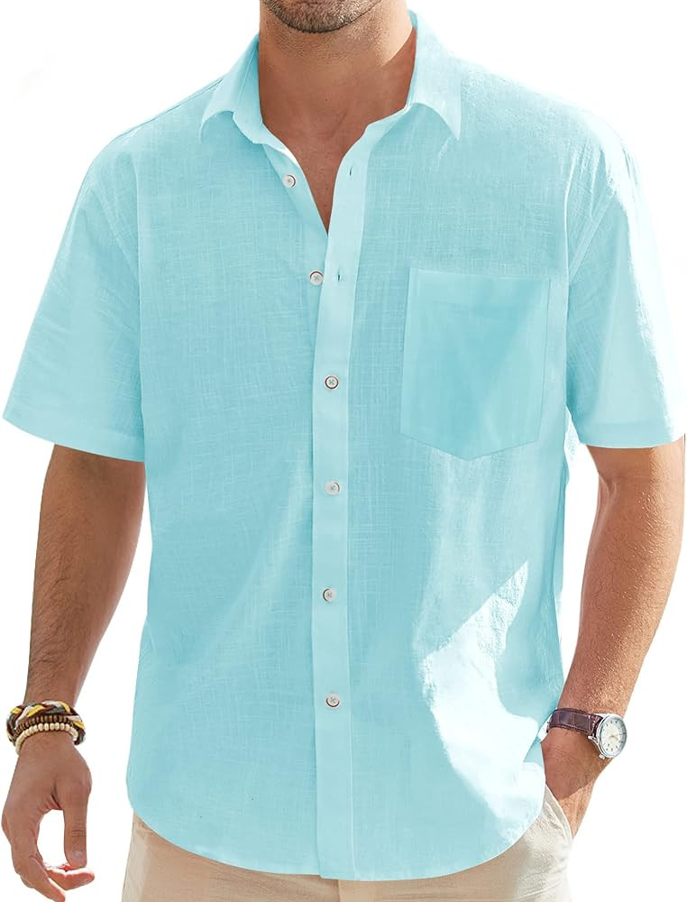 J.VER Men's Cotton Linen Short Sleeve Shirts Casual Lightweight Button Down Shirts Vacation Beach... | Amazon (US)