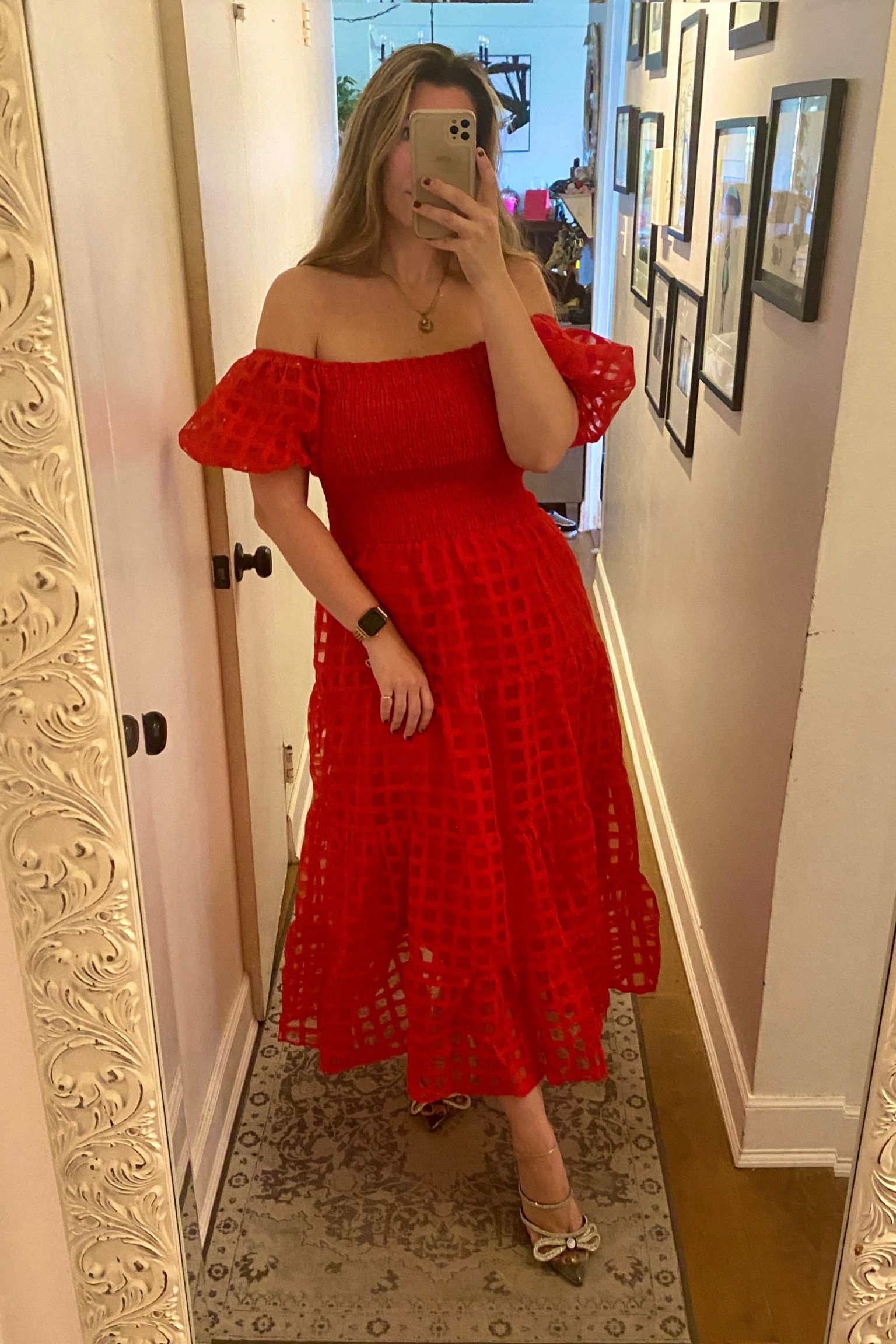 The most perfect holiday dress under $40 and amazon prime! Paired with gold jewelry and sparkle bow heels for the most festive Christmas outfit. Wearing a size L but actually should go down to a M. size down one! 

Holiday style, holiday dress, red dress, midi dress, family photos, holiday photos 

#LTKFindsUnder50 #LTKHoliday #LTKMidsize