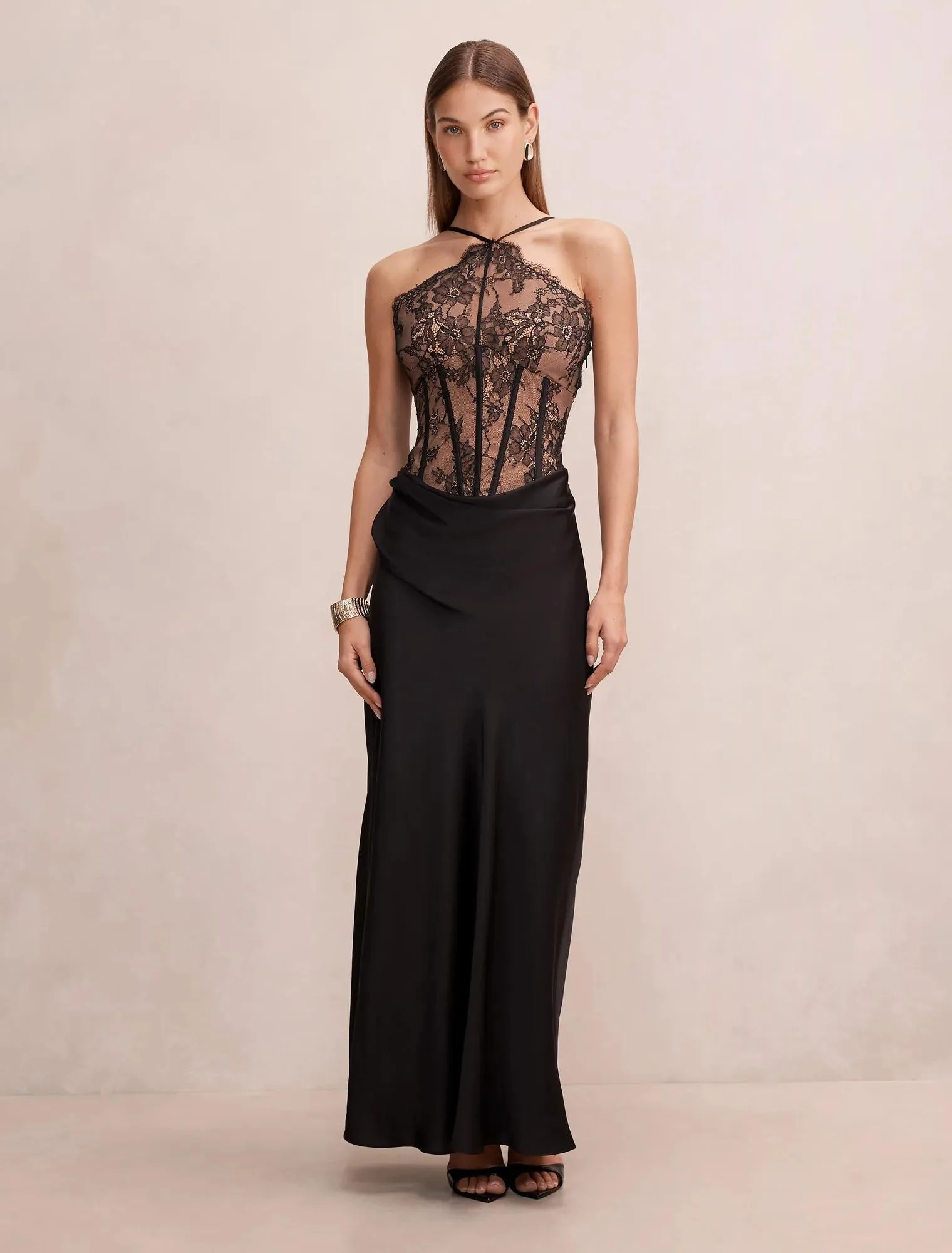 Nellie Lace Halter Maxi Black/ Nude | Ever New (CA)