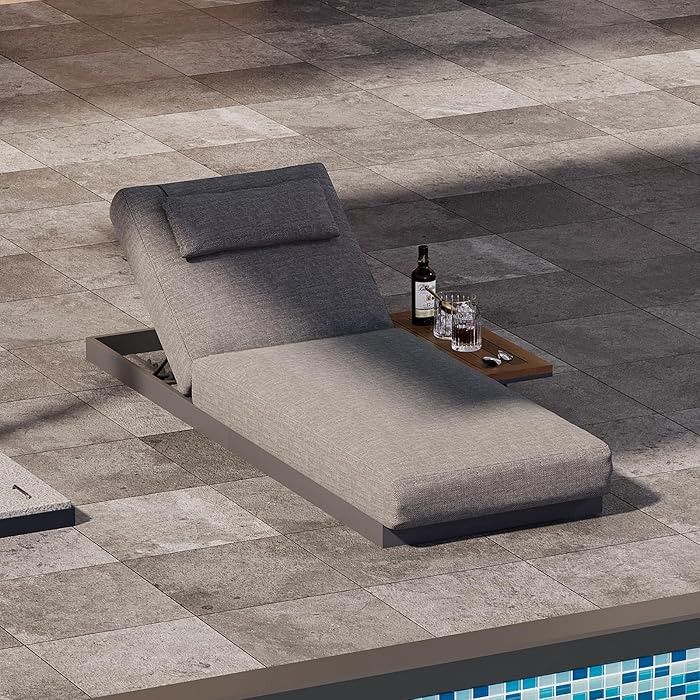 homary Modern Outdoor Lounge Chair, Patio Pool Lounger Outdoor Chaise with Gray Cushions & Built-... | Amazon (US)
