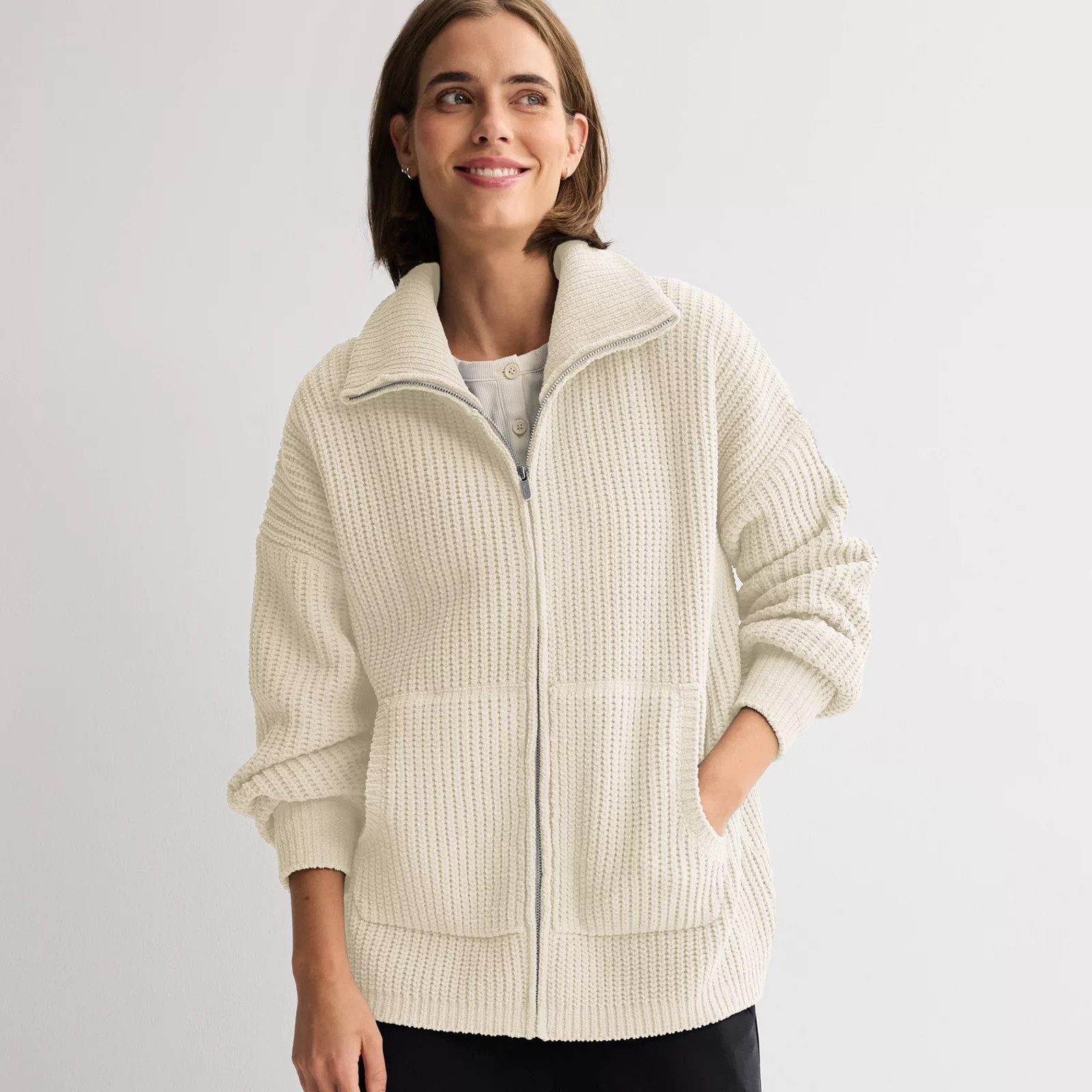 Women's FLX Chenille Zip-Up Commuter Sweater, Size: XS, Chalk Hill | Kohl's