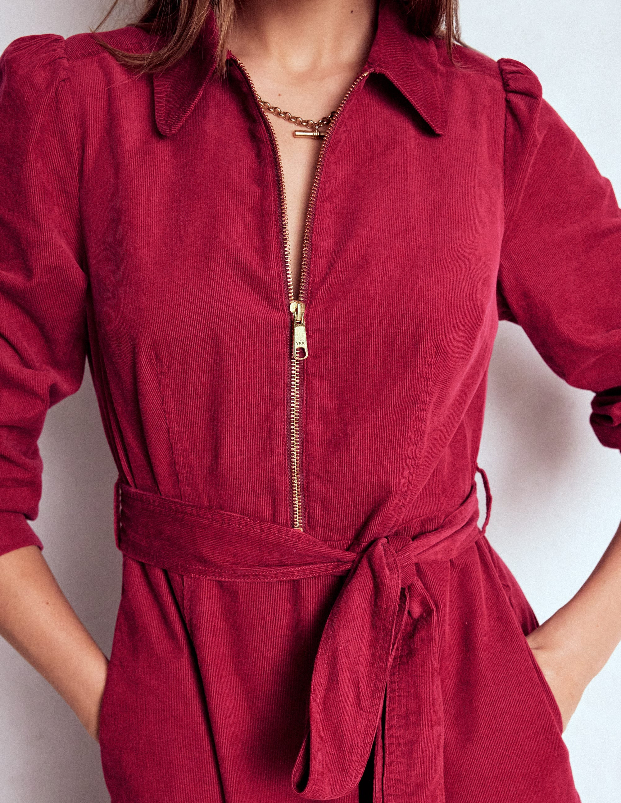 Adelaide Zip Cord Midi Dress-Burgundy Red | Boden UK