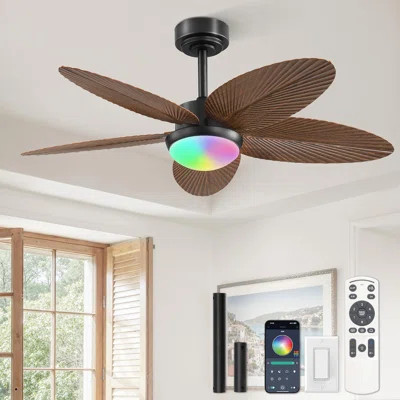 Tropical Ceiling Fans With Lights And Remote/APP Control, 42 Inch Palm Leaf Ceiling Fan With RGB Dimmable Light, Noiseless Modern Ceiling Fan For Bedr | Wayfair North America