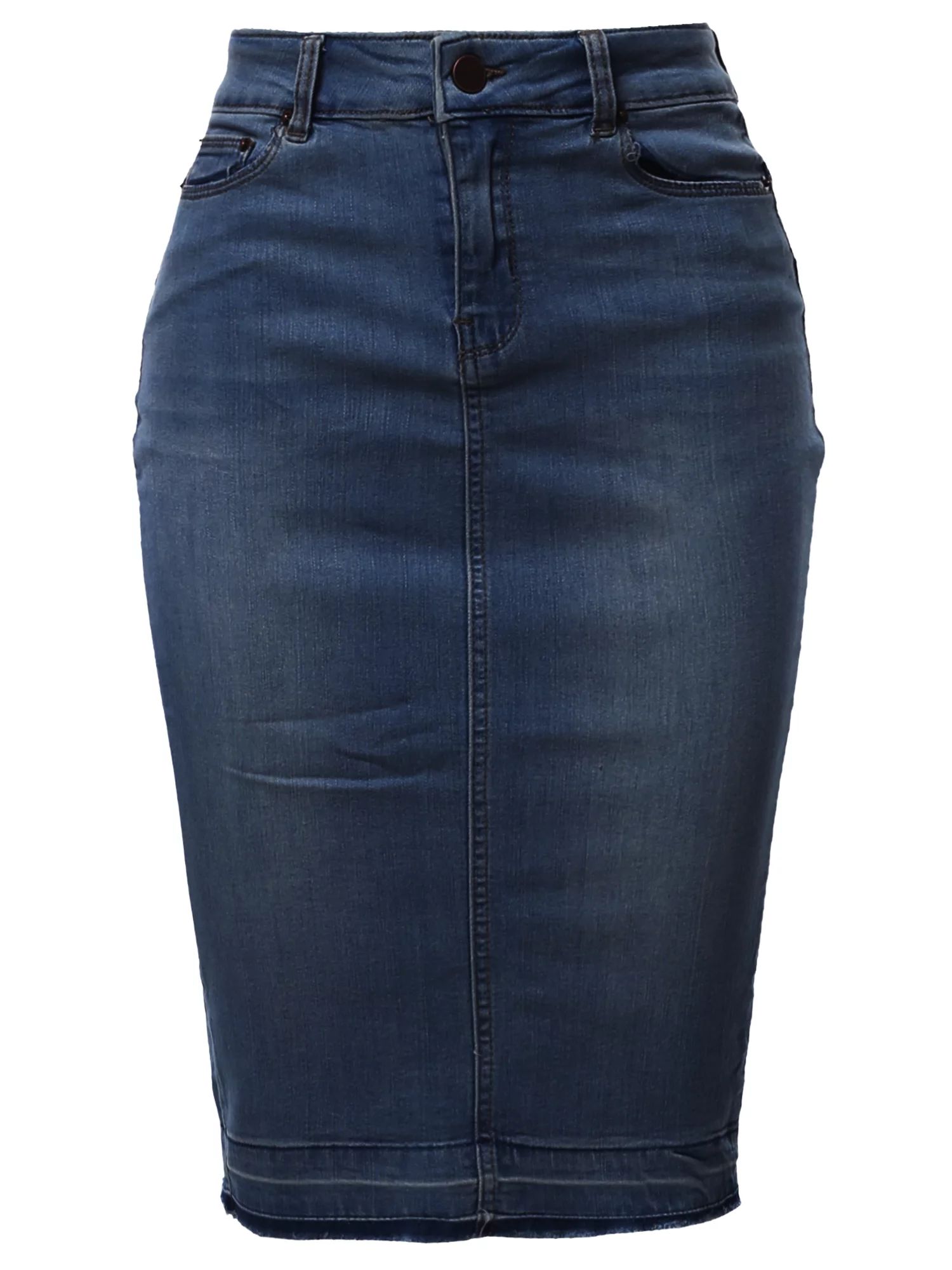 A2Y Women's Slim Fit Rayon Knee Length Back Slit Denim Jean Pencil Skirt Dark Navy 1XL | Walmart (US)