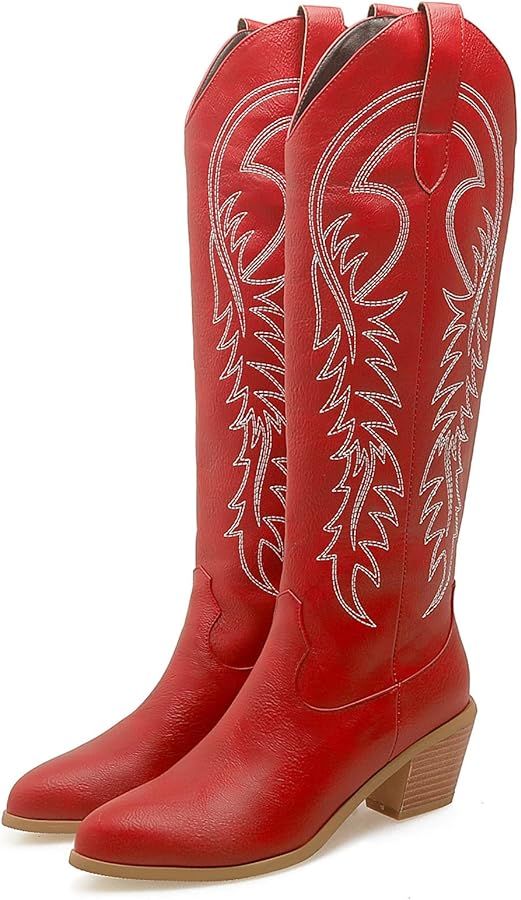 Cowgirl Cowboy Boots Womens Embroidery Stacked Chunky Heel Western Boots | Amazon (US)