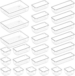 Lifewit 25 PCS Drawer Organizer Set Clear Plastic Desk Drawer Dividers Trays Dresser Storage Bins... | Amazon (US)