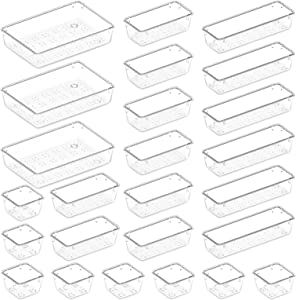 Lifewit 25 PCS Drawer Organizer Set Clear Plastic Desk Drawer Dividers Trays Dresser Storage Bins... | Amazon (US)