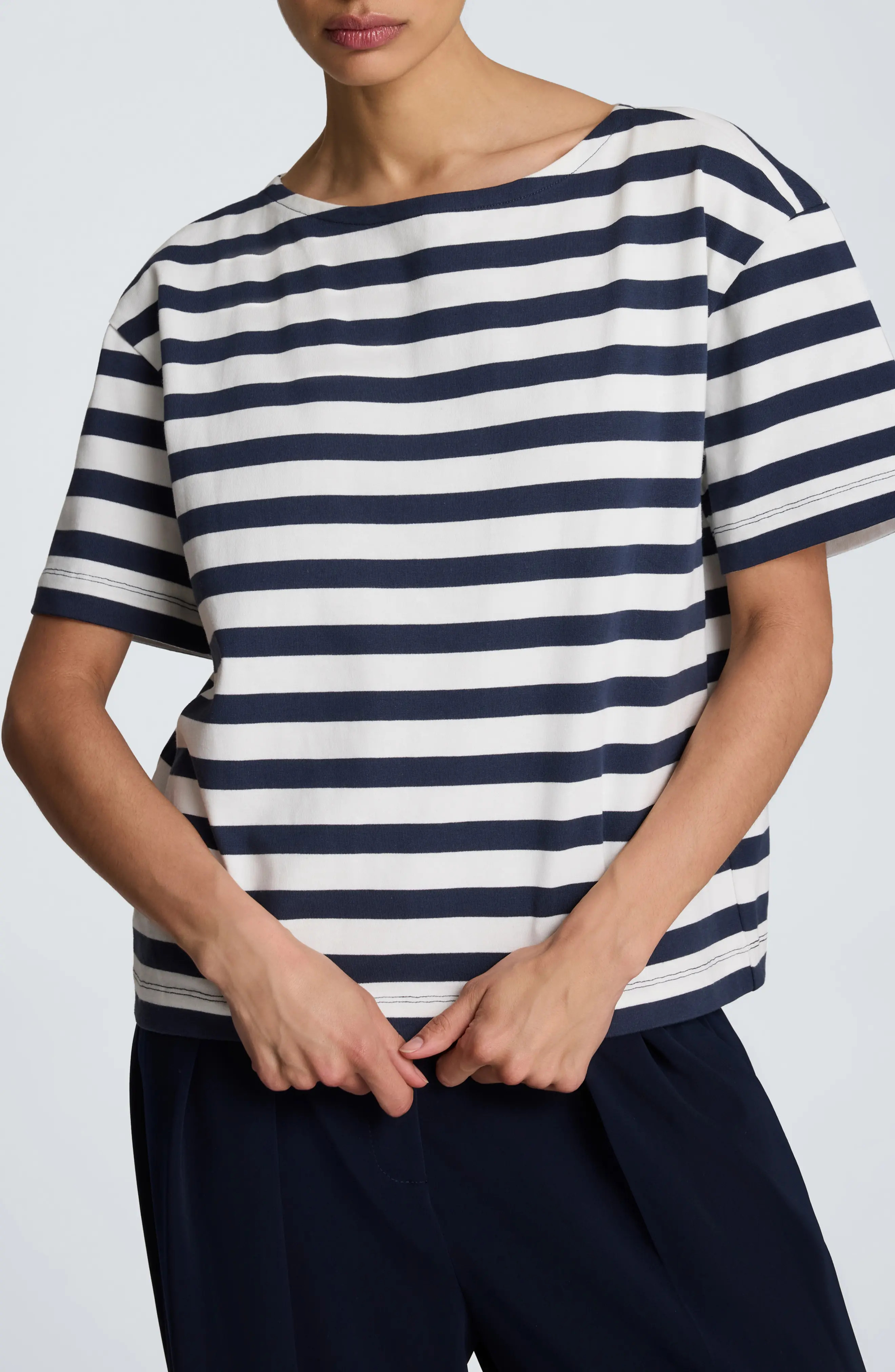 Kenneth Cole Stripe Boatneck Cotton T-Shirt (Women) | Nordstrom | Nordstrom
