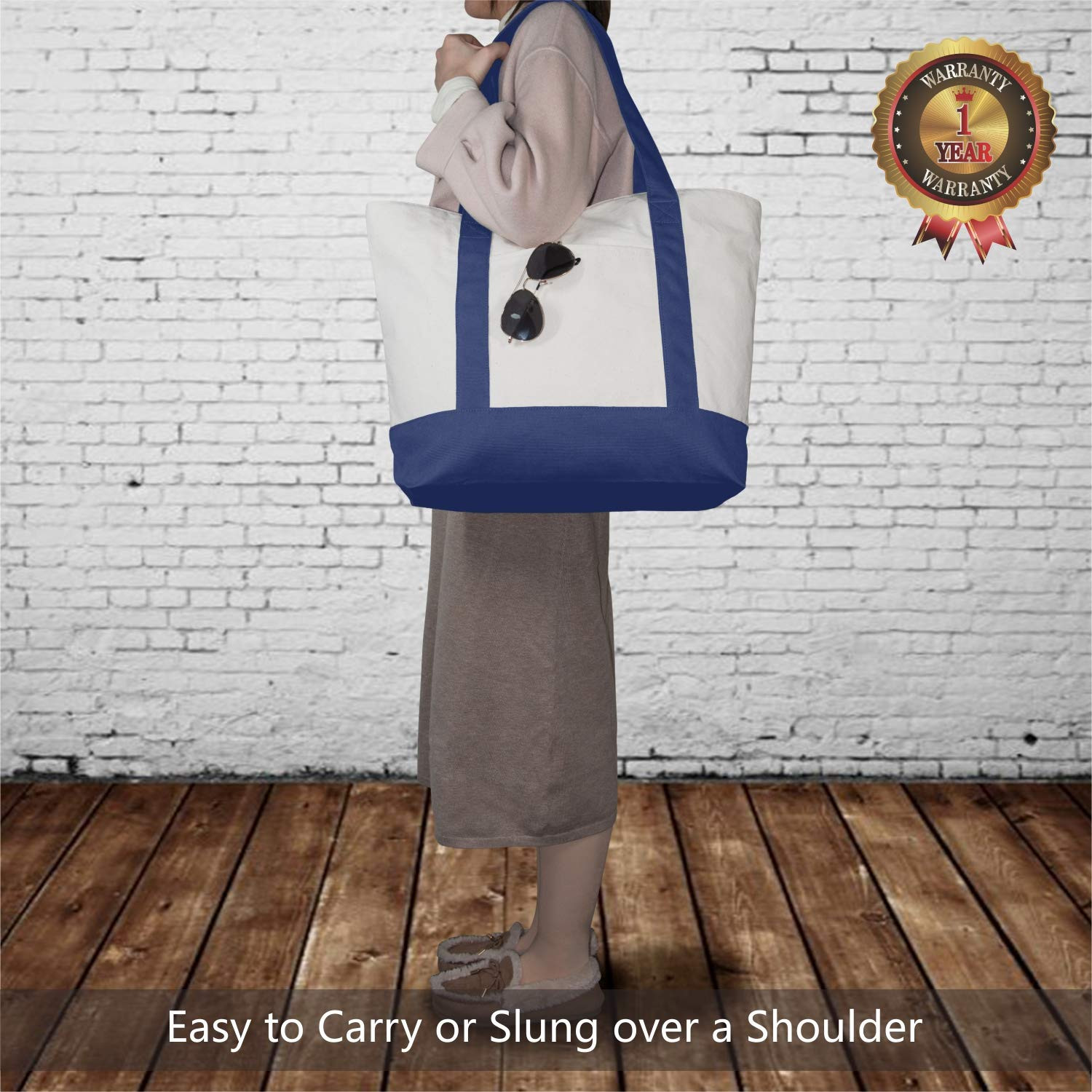 TOPDesign 1-Pack Canvas Tote Bag with an External Pocket, Reusable Grocery Shopping Bag, Top Zipp... | Amazon (US)
