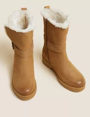 Wide Fit Leather Faux Fur Lined Ankle Boots | Marks & Spencer (UK)
