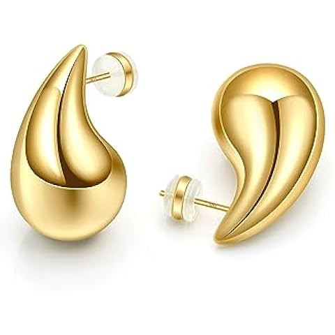 PAVOI 14K Gold Plated 925 Sterling Silver Post Teardrop Chunky Hoop Earrings - Lightweight Drop E... | Amazon (US)